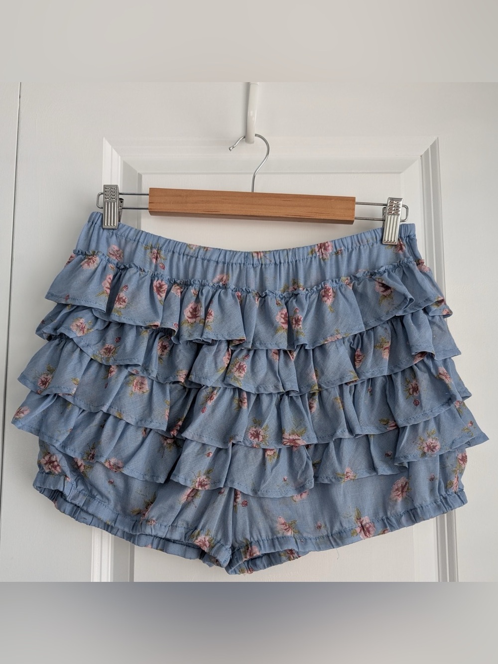 Free People Ruffle Up Bloomer Shorts Blue Floral Combo Coquette Size Small